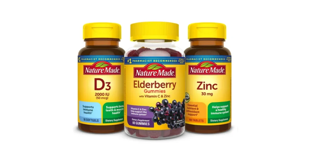 Nature Made Immune Support Value Pack with Vitamin D3, Elderberry Gummies, and Zinc Tablets
